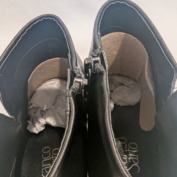 FRANCO SARTO Leather Booties 10 Pointed Toe Mirrored Heel Panels Side Zipper Blk - Picture 6 of 9